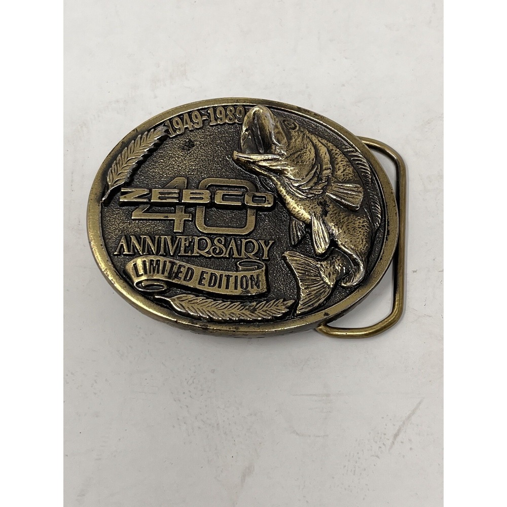 Vintage 1989 Zebco Fishing Reels Tackle Brass Belt Buckle Limited Edition